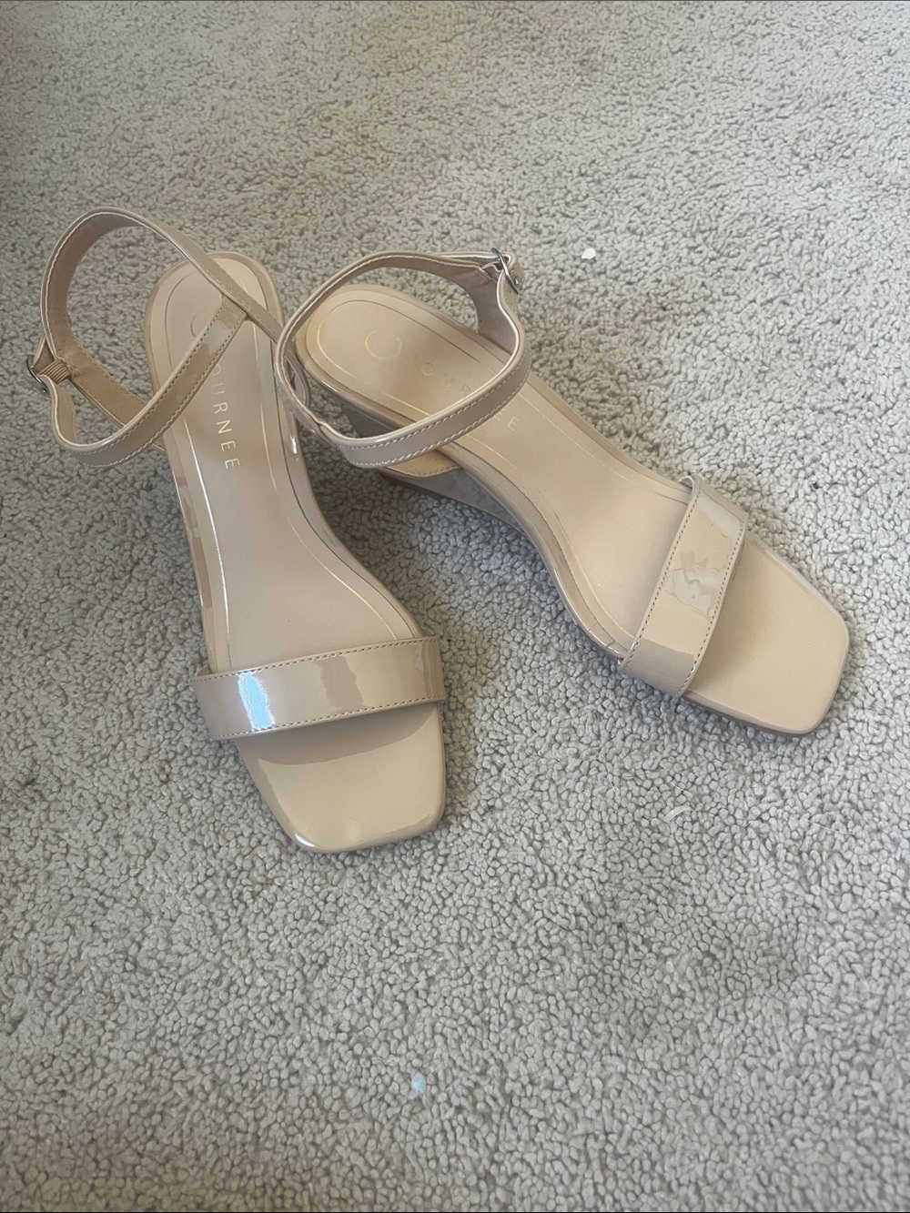Patent Leather Nude Ankle-Strap Sandals